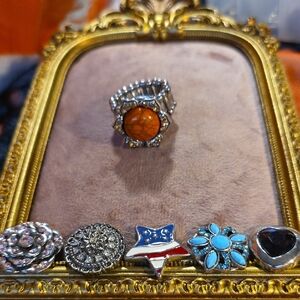 Vintage Silver Snap Stretch Ring With 6 Interchangable Snaps